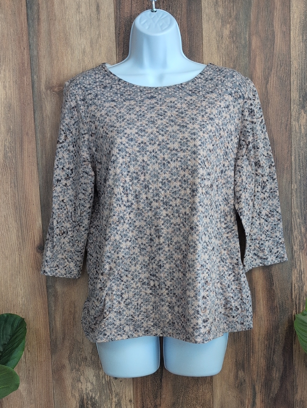 Coldwater Creek Double Layer Lined Floral Crewneck Top Blouse L 14 561A